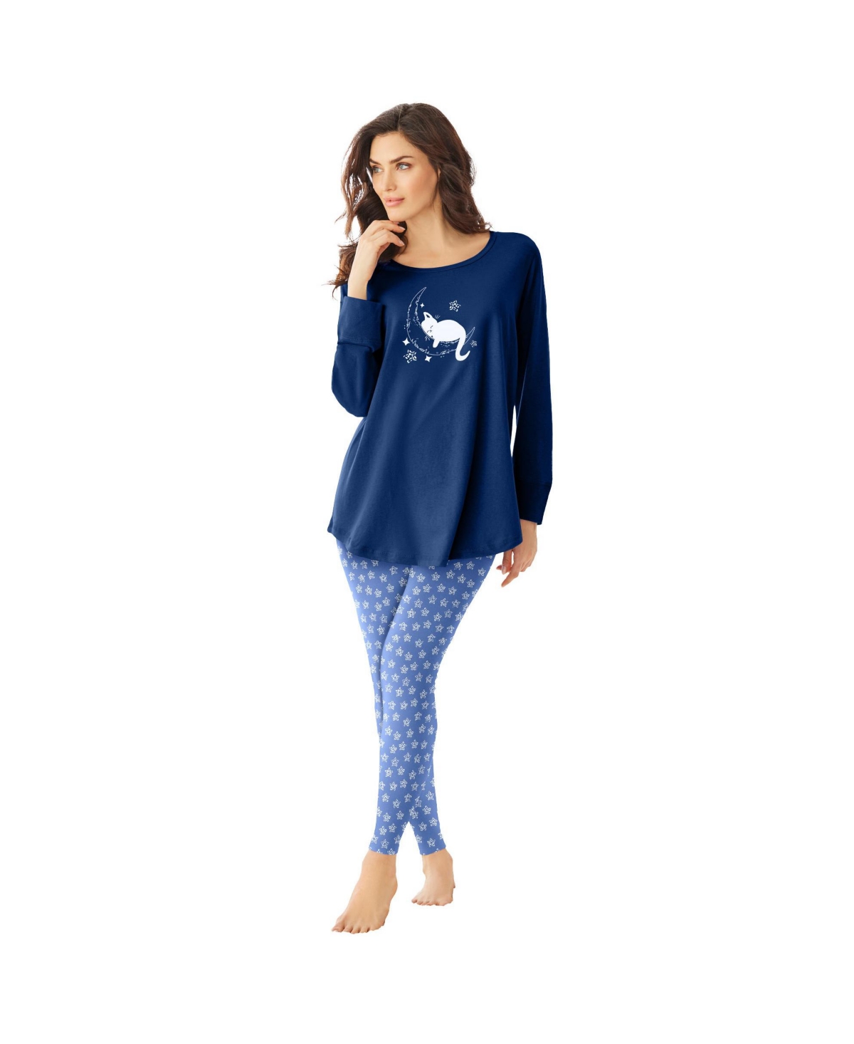 Plus Size 2-Piece Pj Legging Set - Evening blue cat nap