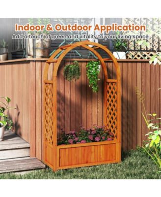 Raised Garden Bed with Lattice Trellis Ached Roof Wooden Elevated Planter Box