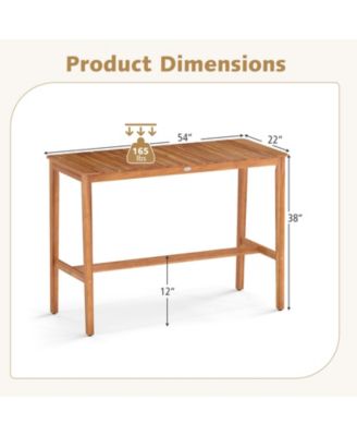 Acacia Wood Counter Height Table with Slatted Tabletop and Footrest Crossbar