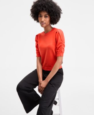 Women's Puff-Sleeve Crewneck Sweater, Exclusively at Macy's