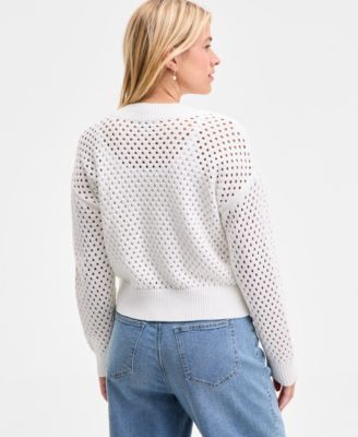 Women's Perforated Zip-Front Sweater Bomber, Exclusively at Macy's