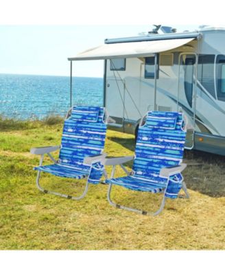 Foldable Backpack Beach Chair with Cup Holder and Storage Pockets Set of 2