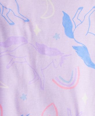 Toddler Girls Unicorn-Print Snug-Fit Cotton Pajamas, 4 Piece Set
