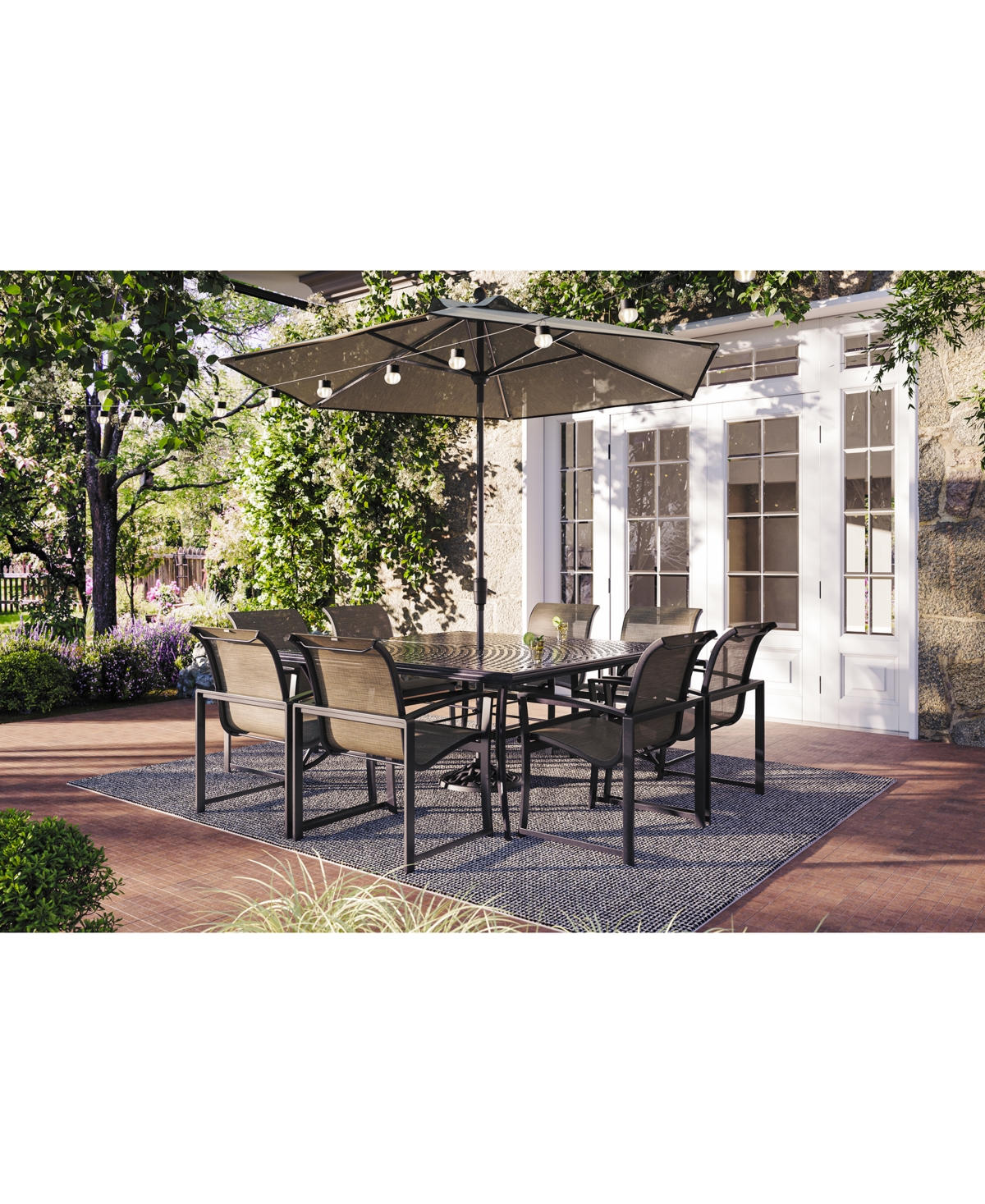 Agio Wythburn Outdoor Dining 9pc Set (64" Square Table & 8 Sleek Sling Dining Chairs), Created For Macy's