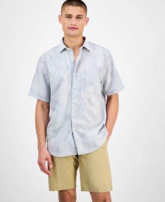 Men's Sand Desert Leaf-Print Linen Blend Shirt