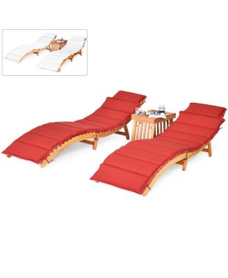 3 PCS Folding Eucalyptus Lounge Chair & Table Set w/ Double-sided Cushion