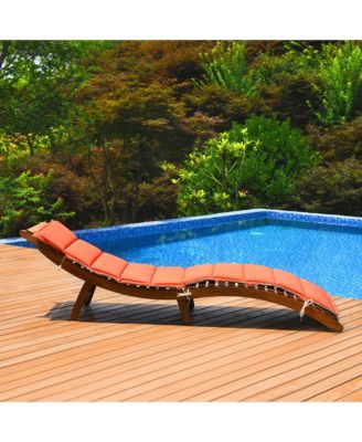 Outdoor Folding Chaise Eucalyptus Lounge Chair w/ Double-sided Cushion