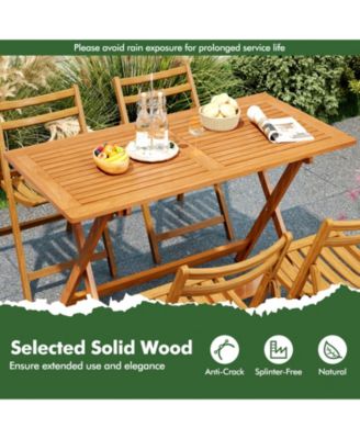 Patio Dining Table with Teak Painting and Umbrella Hole