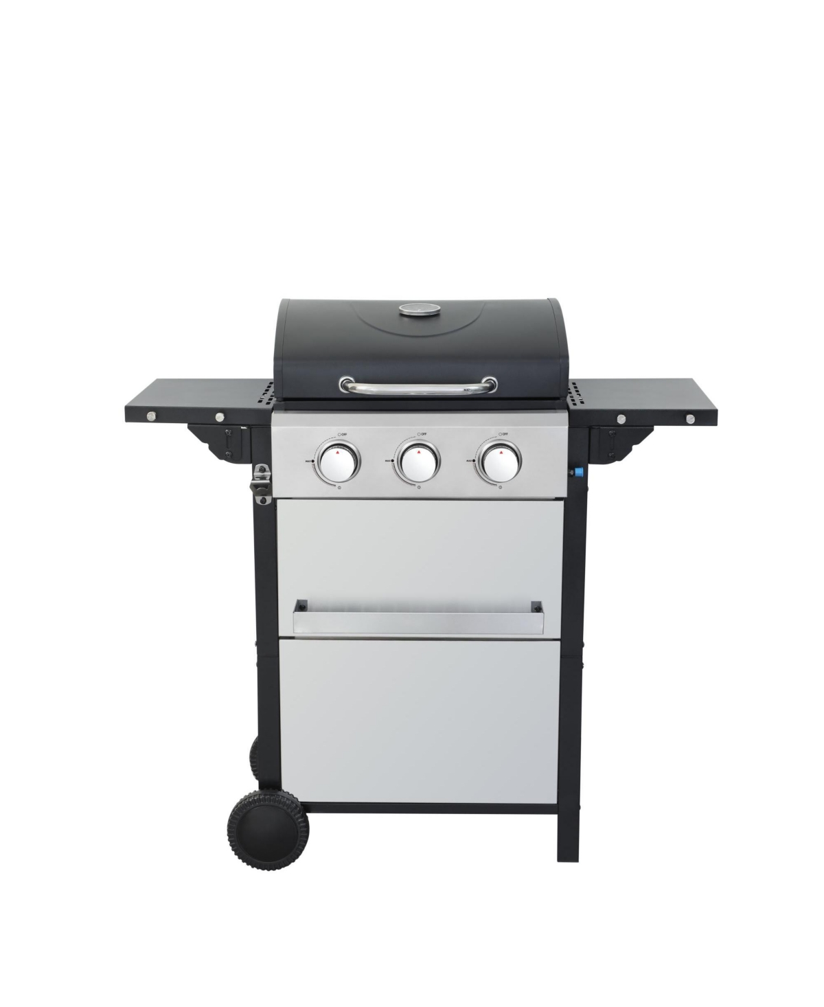 3 Burner Propane Gas Grill with Foldable Side Table and Warming Rack - Black