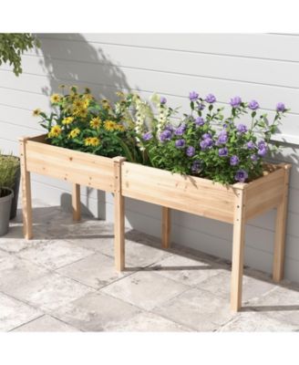 Outdoor Raised Garden Bed with Divider Panel and Drainage Holes