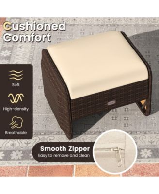 2-Piece Outdoor PE Wicker Ottomans with Removable Cushions for Patio or Garden