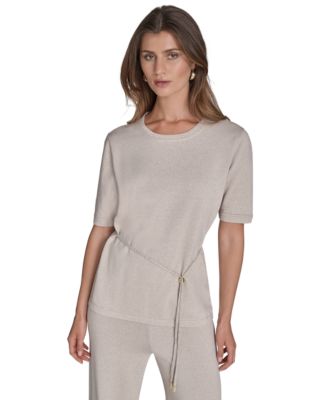 Halston - Women's Metallic Tie-Waist Round-Neck Top