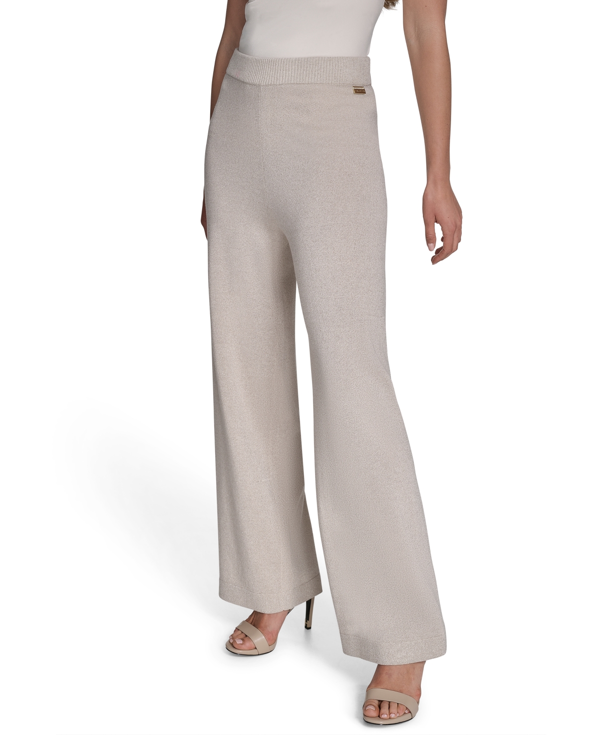 Women's High-Rise Wide-Leg Knit Pants - Vanilla/pale Gold