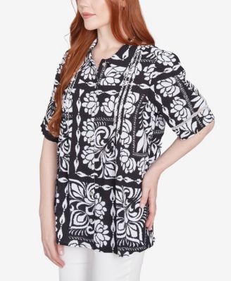 Petite Lotus Patchwork Button Front Camp Shirt