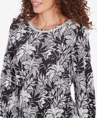 Petite Monotone Palms Puff Print Side Tie Top