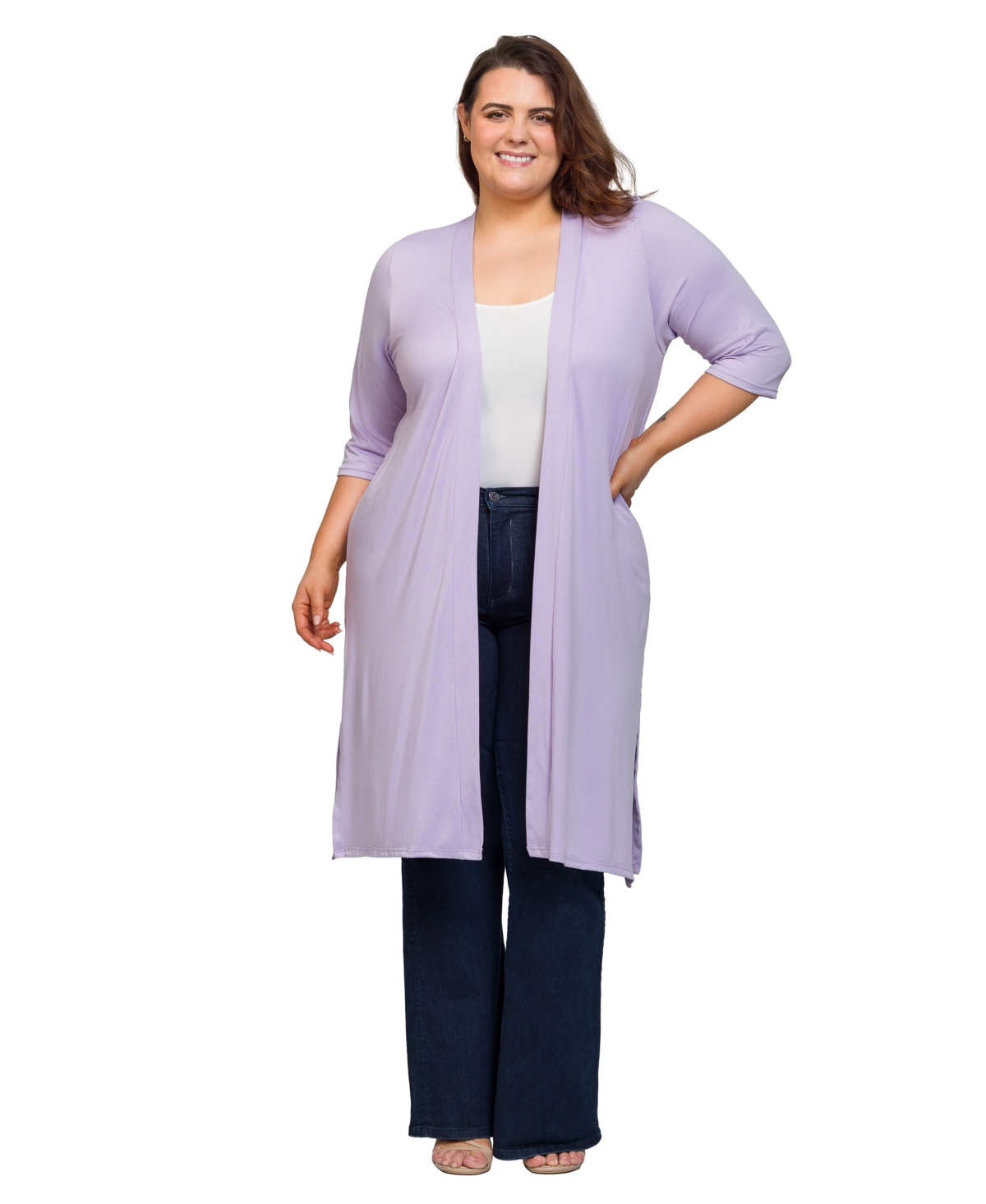 Plus Size Knee Length Duster Cardigan Sweater - Black