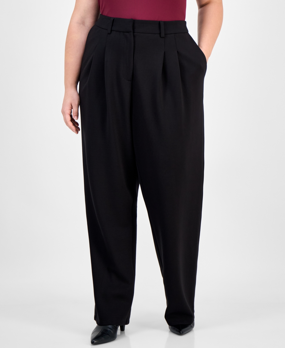 Bar Iii Trendy Plus Scuba Wide-leg Pants, Macy's Exclusive In Black