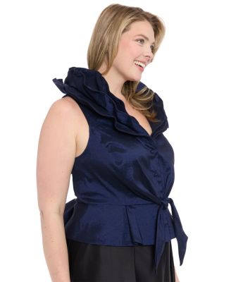 Plus Size Sleeveless Knot-Front Taffeta Top