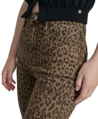 Women's Animal Print High Rise Cropped Flare Jeans