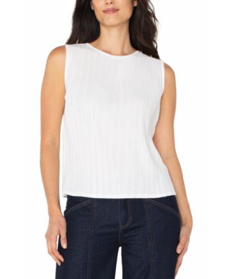 Women's Crewneck Sleeveless Pleated Knit Top