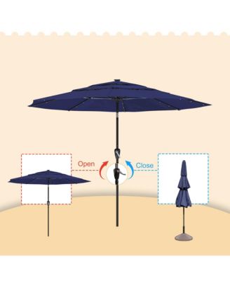 10 FT Patio Umbrella with Solar Lights 3-Tier Outdoor Table Umbrella Market Umbrella Pool Umbrella Outdoor Umbrellas for Patio, Red