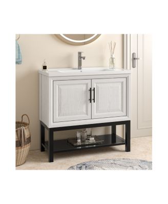 36&amp;#x22; MGO Board &amp; Metal Frame Ceramic Sink Soft-Close Freestanding Bathroom Vanity