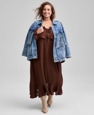 Trendy Plus Size Ruffle-Trim Long-Sleeve Dress, Macy's Exclusive 