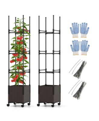 Raised Garden Bed with Plant Box Trellis and Lockable Wheels Adjustable Height