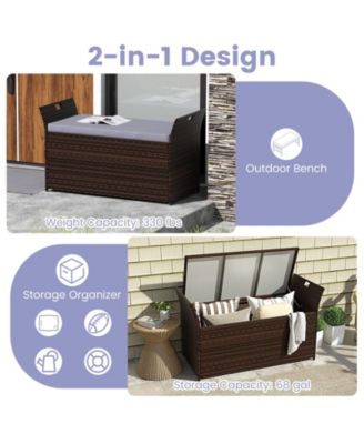 Outdoor Bench with Hand-woven PE Rattan Wicker and Side Handles