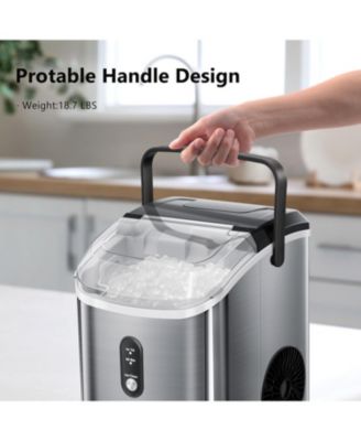 Nugget Ice Maker Countertop with Handle, 35Lbs/24Hrs,7 Mins Fast Ice Making, Stainless Steel Pellet Ice Maker with Ice Basket/Ice Scoop for Home/Bar/Party/Office