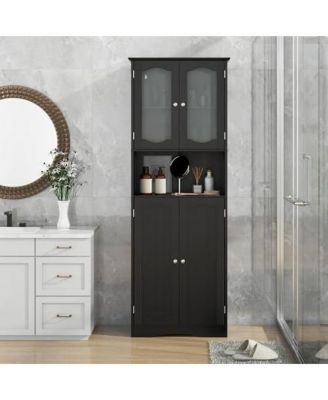 64.5 Inches Tall Bathroom Storage Cabinet with Frost Glass Doors and Shelves
