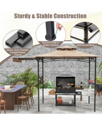 Grill Gazebo with Side Awning and Double-Tiered Top for Patio or Backyard