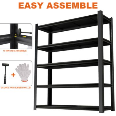 59inch Wide Black Metal Shelves with 5 Removable Dividers Large Capacity Strong Load Bearing for Garage