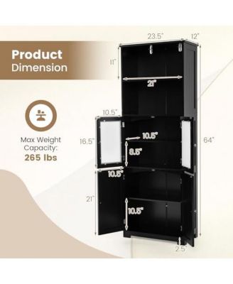 6-Tier Freestanding Bathroom Cabinet with 2 Open Compartments and Adjustable Shelves