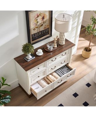 CASAINC Farmhouse Style 6 Drawer Dresser Bathrooom Cabinet Chest with Base Wooden Rustic Chest of Drawers, Storage Dresser Organizer