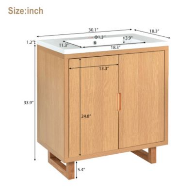 30.1inch Bathroom Vanity Set with Sink Solid Wood Frame Cabinet Soft Close Doors Large Storage