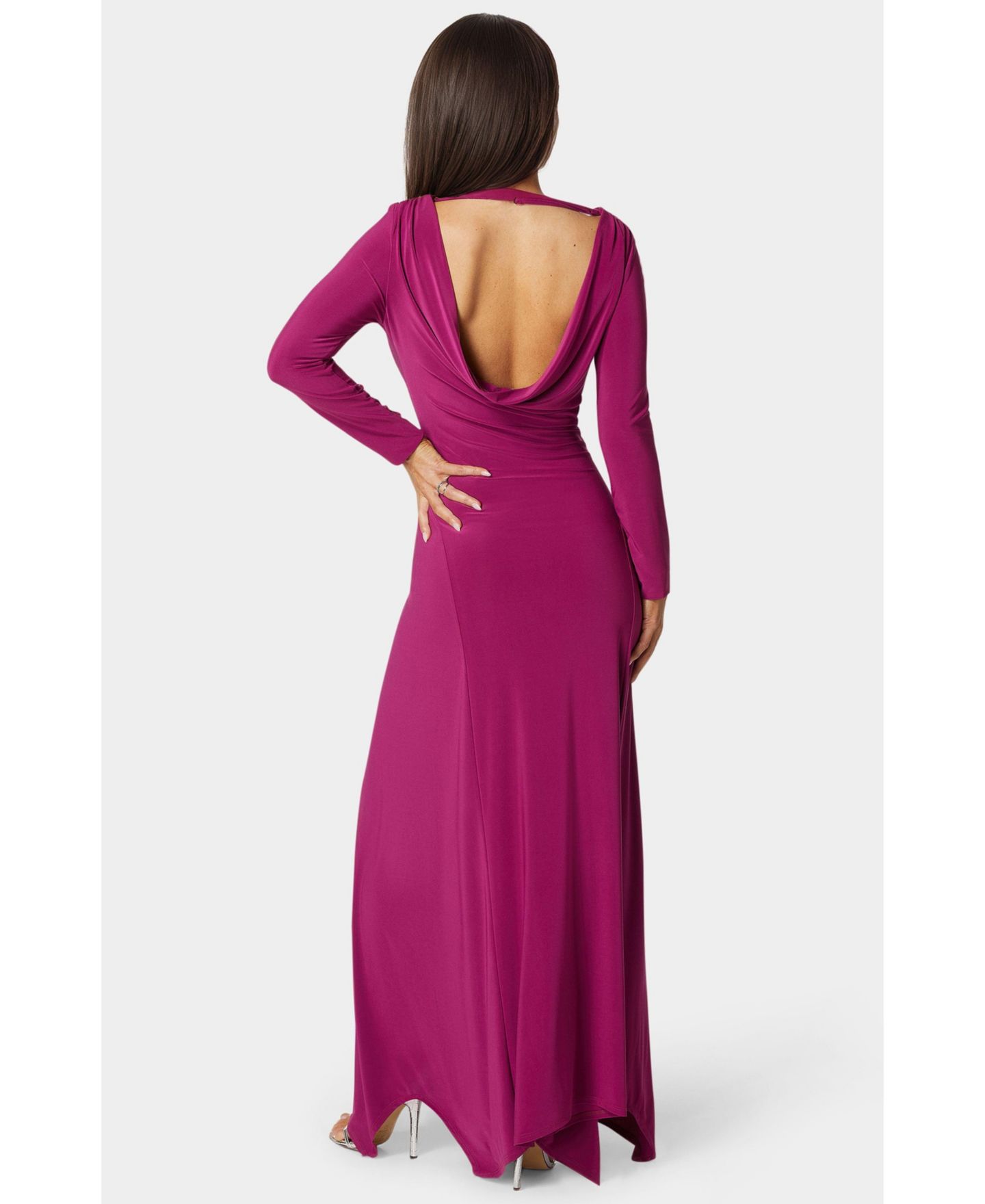 Женское платье Bebe Jersey Cowl Back Maxi, цвет: Фуксия — фото 3