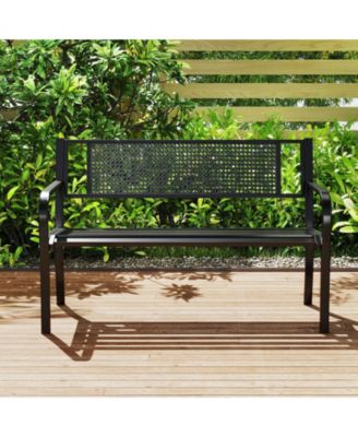Garden Bench with Patterned Backrest and Curved Armrests