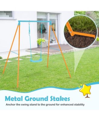 Kids Outdoor Heavy Duty Metal Swing Set with Stand