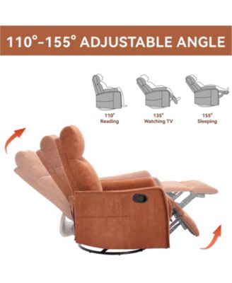 Heat Massage Manual Recliner Chair with Rocker and Swivel in Fabric for Living Room