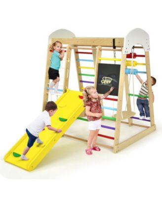 8-in-1 Wooden Climber Play Set with Slide and Swing for Kids
