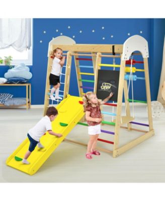 8-in-1 Wooden Climber Play Set with Slide and Swing for Kids