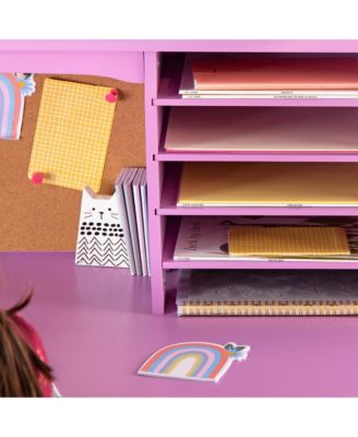 Kids Media Desk and Chair Set - Kids Desk and Chair Set, Study Table for Kids with Hutch and Shelf, Wood Bedroom Furniture Set