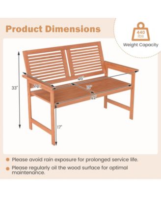 Outdoor Bench 2-Person Patio Bench with Slatted Backrest and Seat