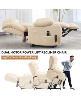 Dual Motor Infinite Position Up to 350 LBS Leatheraire Power Lift Recliner Chair with Vibration Massage and Lumbar Heating