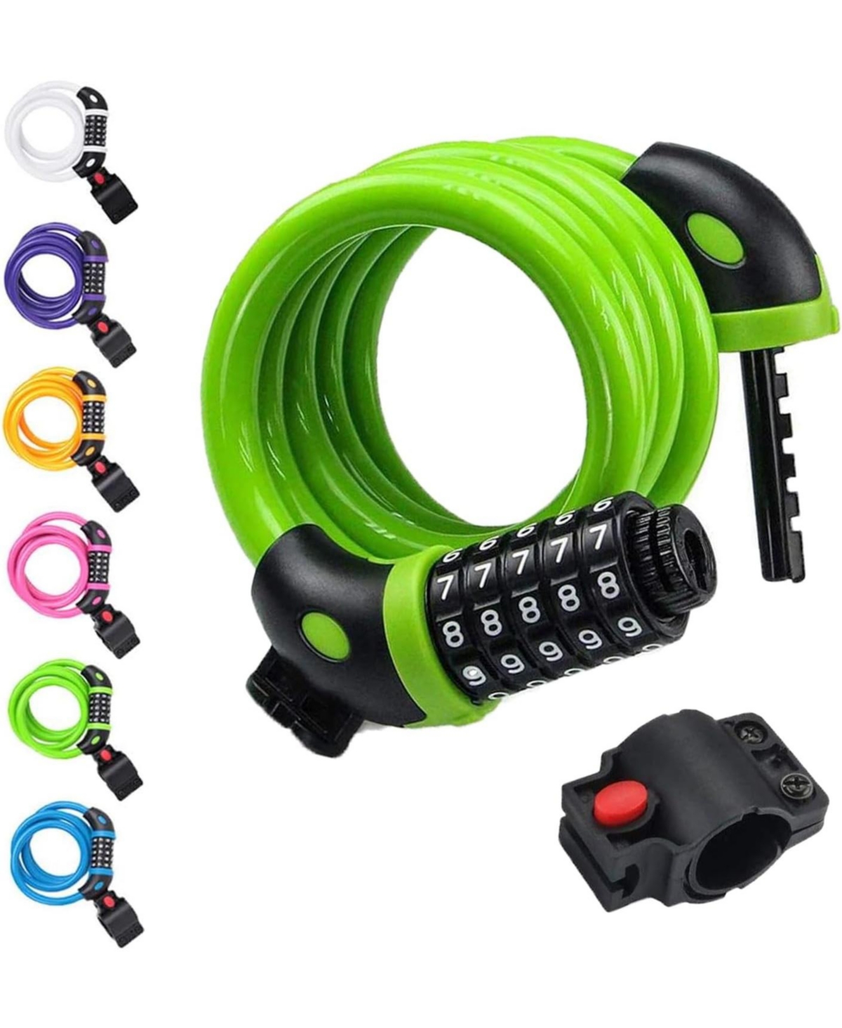 Bike Lock, 4 Feet Bicycle Cable, High Security 5 Digit Resettable Combination Coiling Bicycle Lock, Heavy Duty Anti Theft Cable with Mounting Br