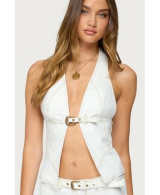 Women's Ciel Split Front Denim Halter Top