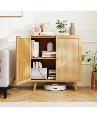 Wicker Buffet Storage Cabinet with PE Rattan Doors and Freestanding Kitchen Cupboard