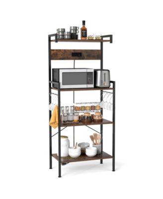4-Tier Kitchen Bakers Rack with Power Outlet and 8 Hooks