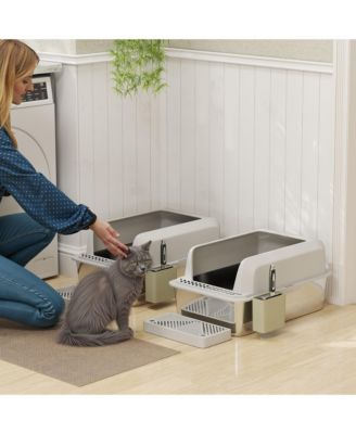 2 Pack Stainless Steel Litter Box, High Sided Metal Litter Box